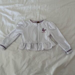 Monnalisa White & Lavender Butterfly Ruffle Zip Front Top - Kids